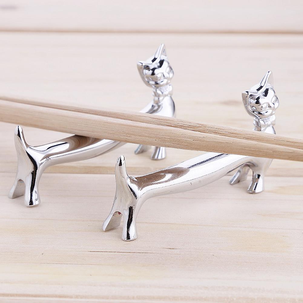 Cat Pattern Durable Zinc Alloy Chopsticks Holder Stand 6.5x4cm