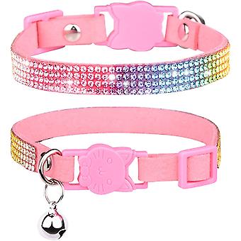 Veeki Cat Collar Breakaway Bling Diamond Rhinestone with Bell Adjustable for Cats and Kitten Girl boy (Pink)