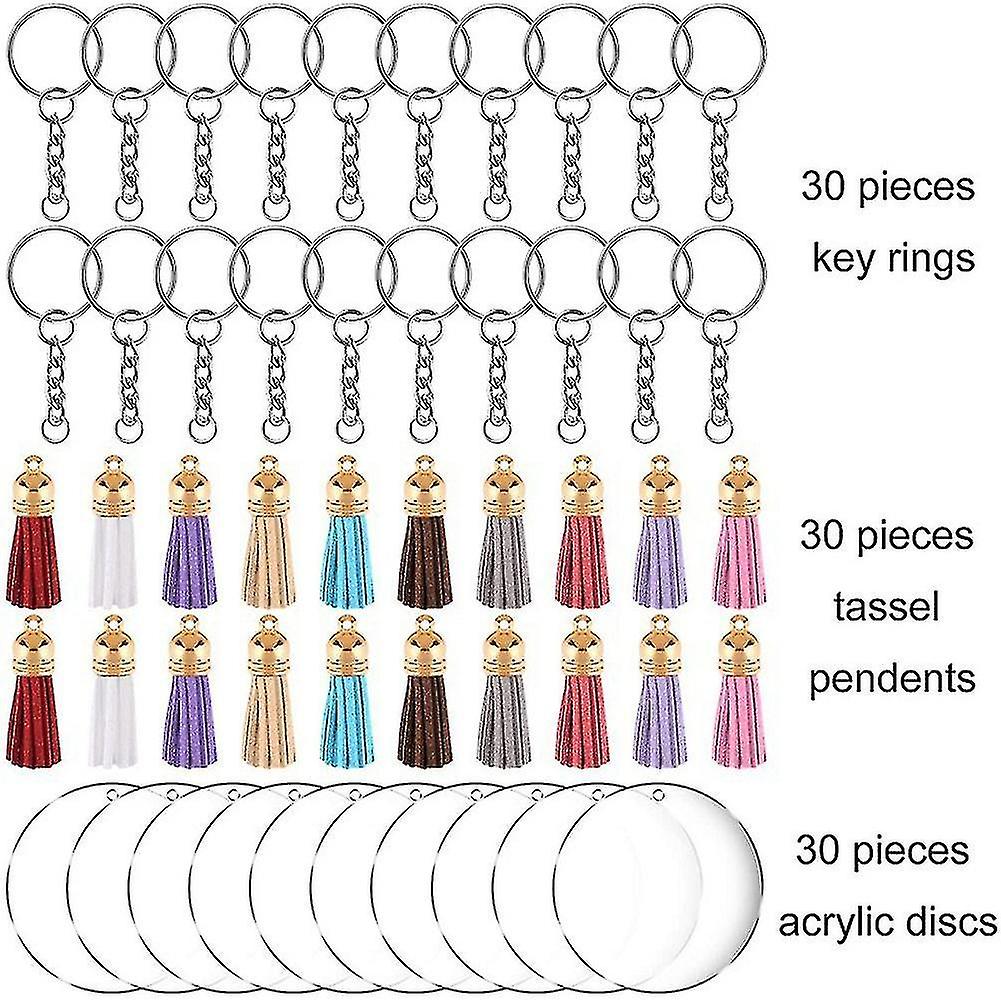 Acrylic Circle Keychain Blanks Clear Kit 120pcs Compatible With Cricut, Silver