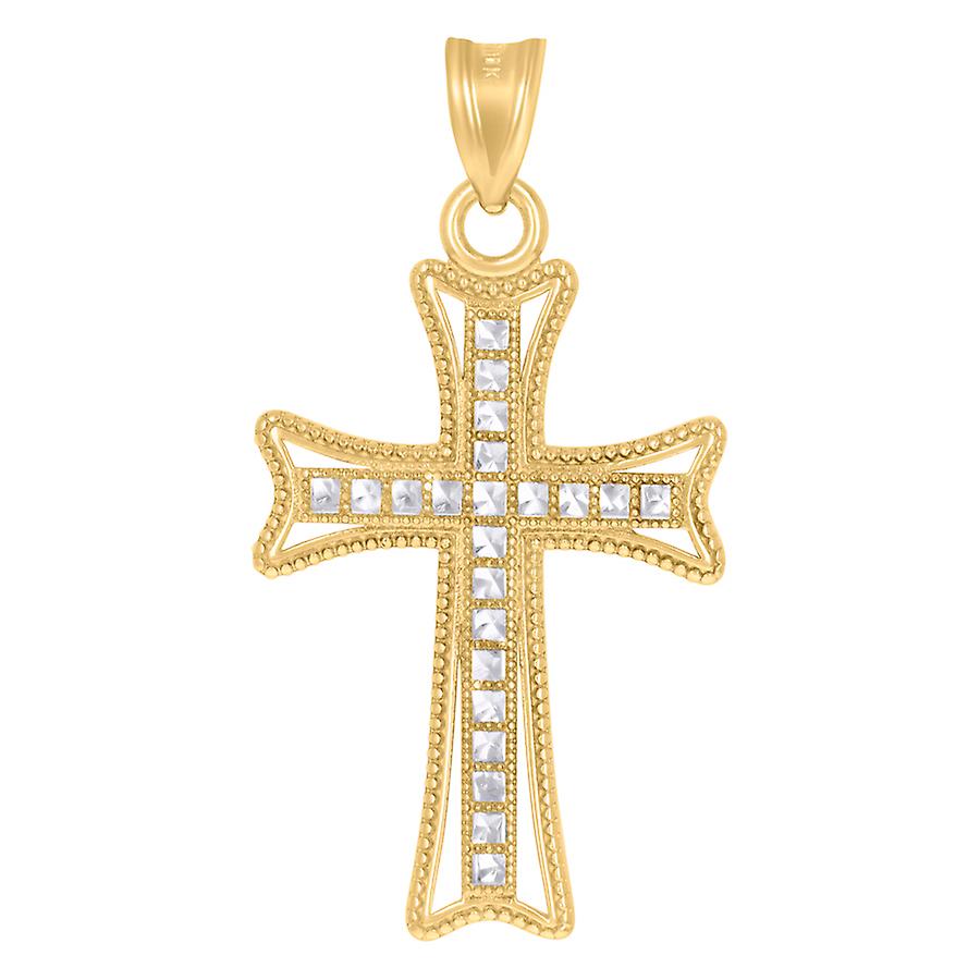 10kツートンゴールドユニセックスクロス宗教チャームペンダントネックレス40.6x21mm女性用ワイドペンダント