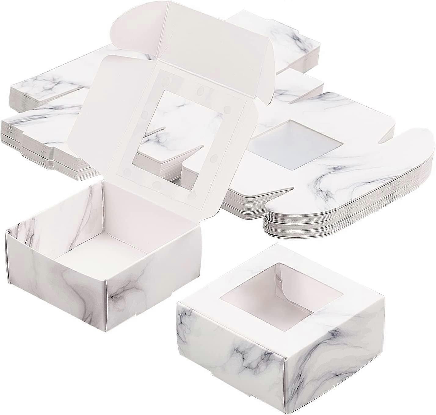 30 Pack 2.5x2.5x1.2" Marble Cookie Boxes With Window White Bakery Treat Boxes for Candies Small Items