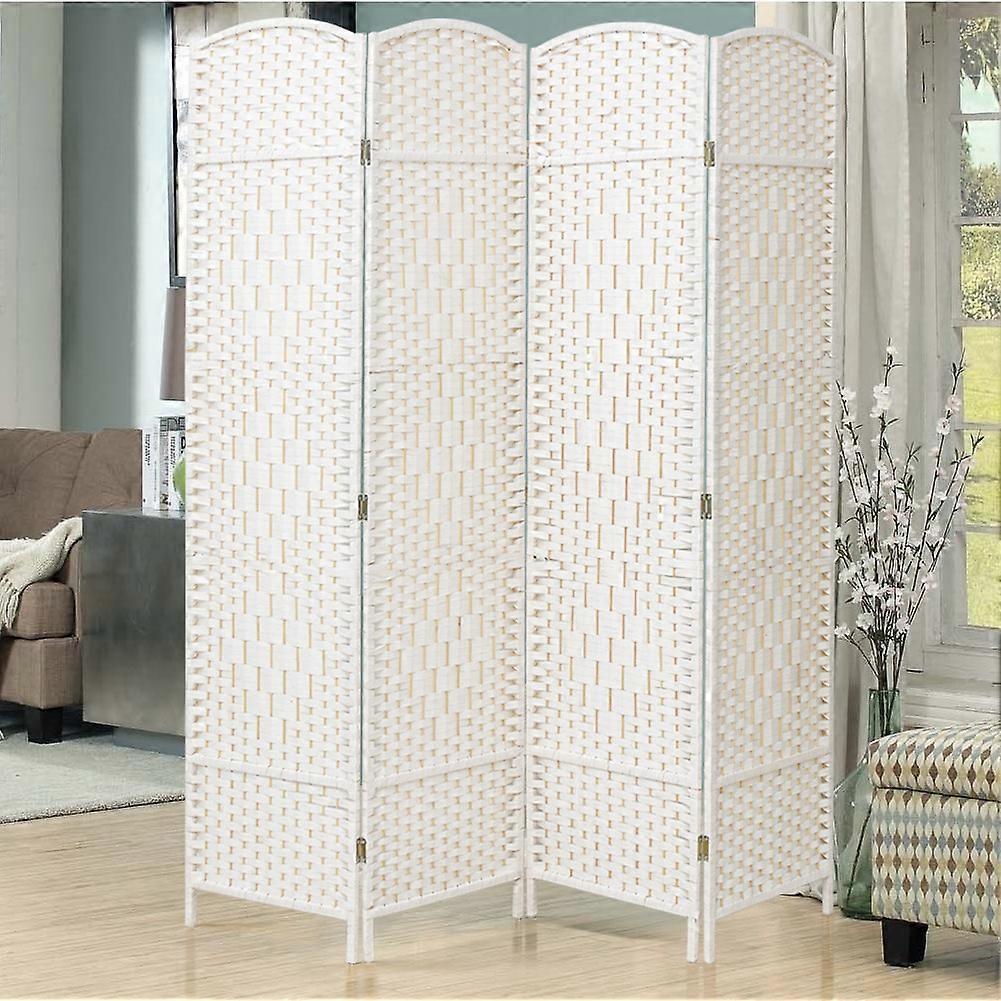 White Solid Wood Weave Wicker Room Divider