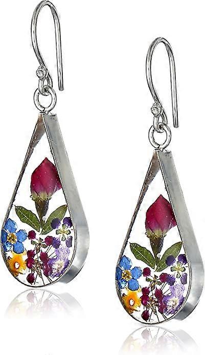 Sterling Silver Pressed Flower Teardrop Earrings