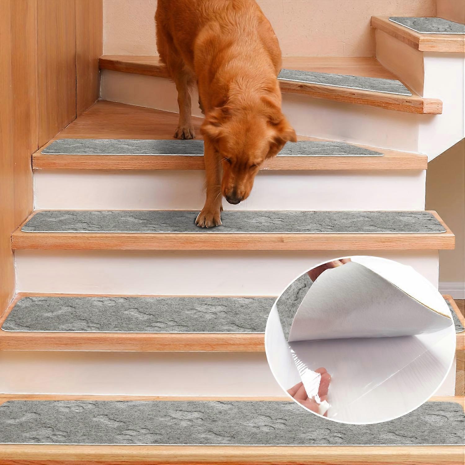11 Pack Extra Large Plaid Carpet Stair Treads - Non Slip, Self Adhesive, Pet Friendly, Machine Washable, Low Pile, Flat Woven, Vinyl Backed Stair Pads
