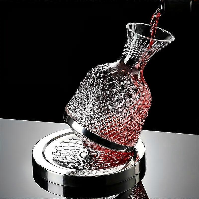 Rotating Crystal Glass Wine Decanter 1500ML/50OZ - Elegant Plaid Design, Quick Aeration, Perfect Gift for Wine Lovers