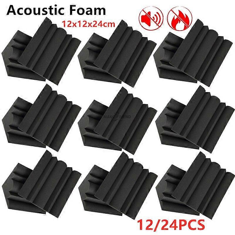12/24pcs Acoustic Soundproof Foam High Density Flame Retardant Bass Trap Sound Absorption Studio Corner Foam 12 x 12 x 24 cm