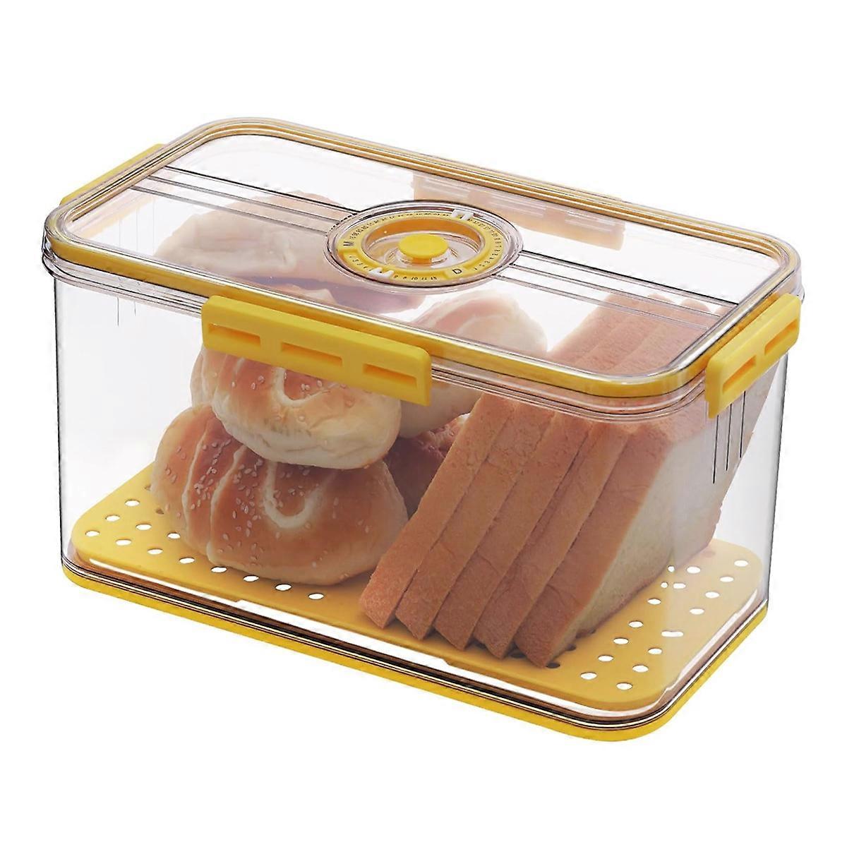 Bread Box for Kitchen Countertop, Airtight Loaf Bread Storage Container, Time Recording Bread Keeper with Lid, Bread Holder Bin for Homemade Bread, Bu