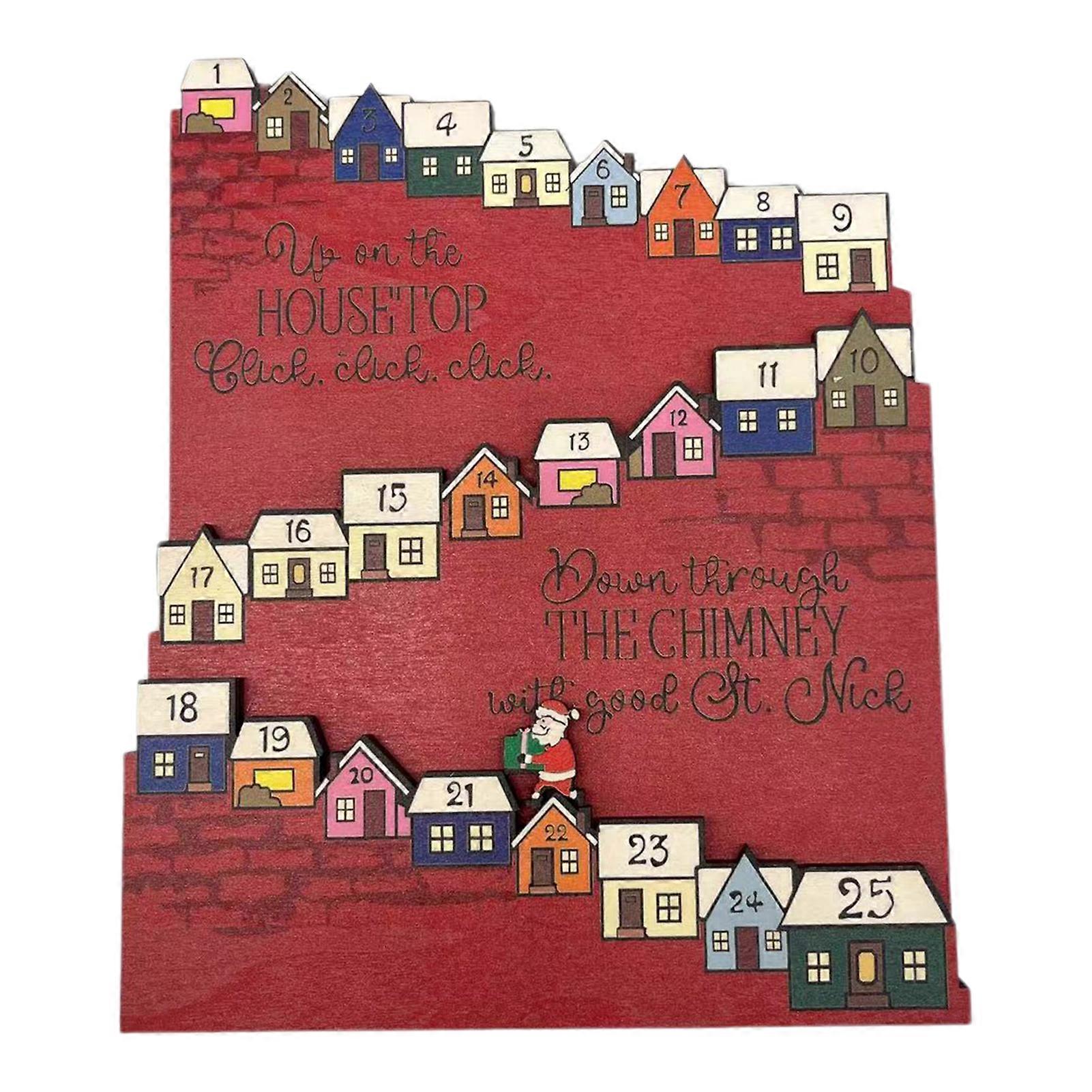 Christmas Countdown Calendar Movable Santa Claus Jumping House 25 Days Reusable Desktop Xmas Wood Advent Calendar Party Holiday Decoration Festival Gi