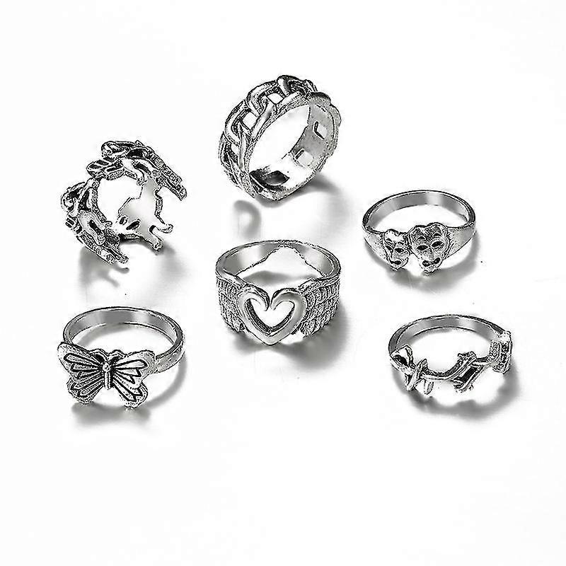 Nepal Ring Retro Joint Ring Creative Peach Heart Butterfly Ancient Silver Ring