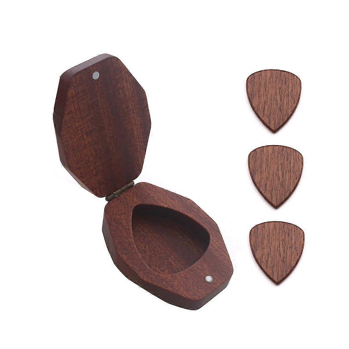 קופסת פלקטרום פיק גיטרה מעץ עם 3 אביזרי אחסון למחזיק גיטרות