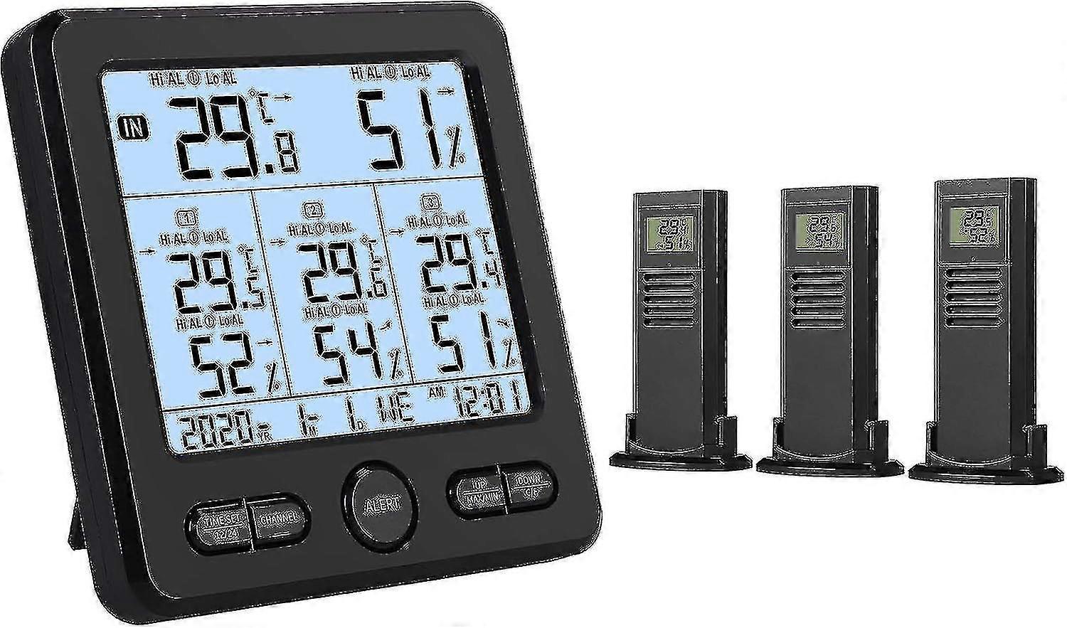 Wireless Station With 3 Outdoor Sensors Indoor/outdoor Digital With Temperature/humidity Calibration Audible/backlit Al