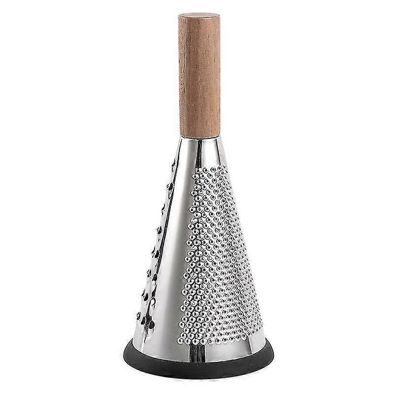 Conical Cheese Grater with Handle - Stainless Steel Three-Function Wooden Handle Parmesan Shaver Non-Slip Rubber Bottom Handheld Multifunctional Veget