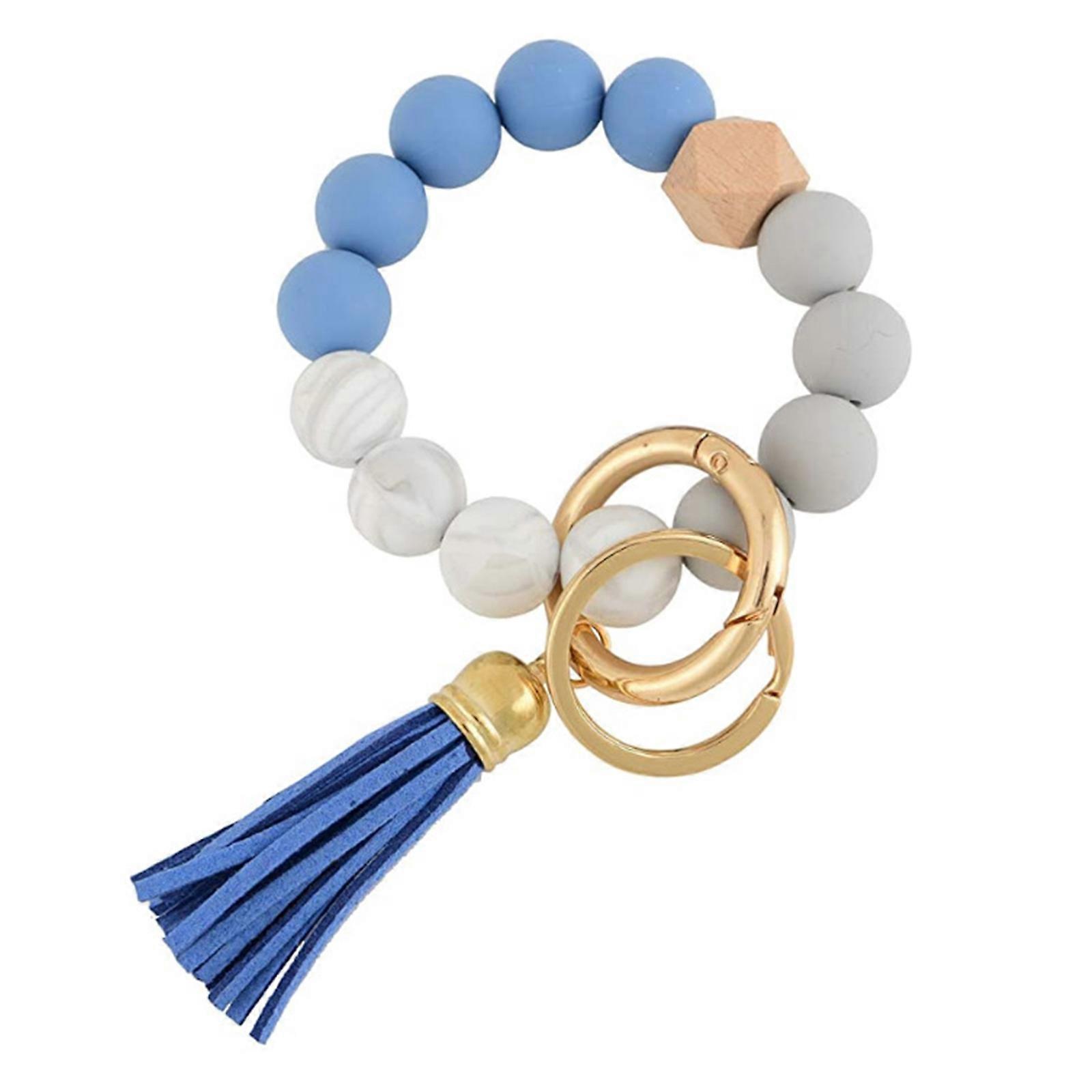 Portable House Car Keys Ring Holder Elastic Beaded Silicone Bracelet Bangle Wristlet