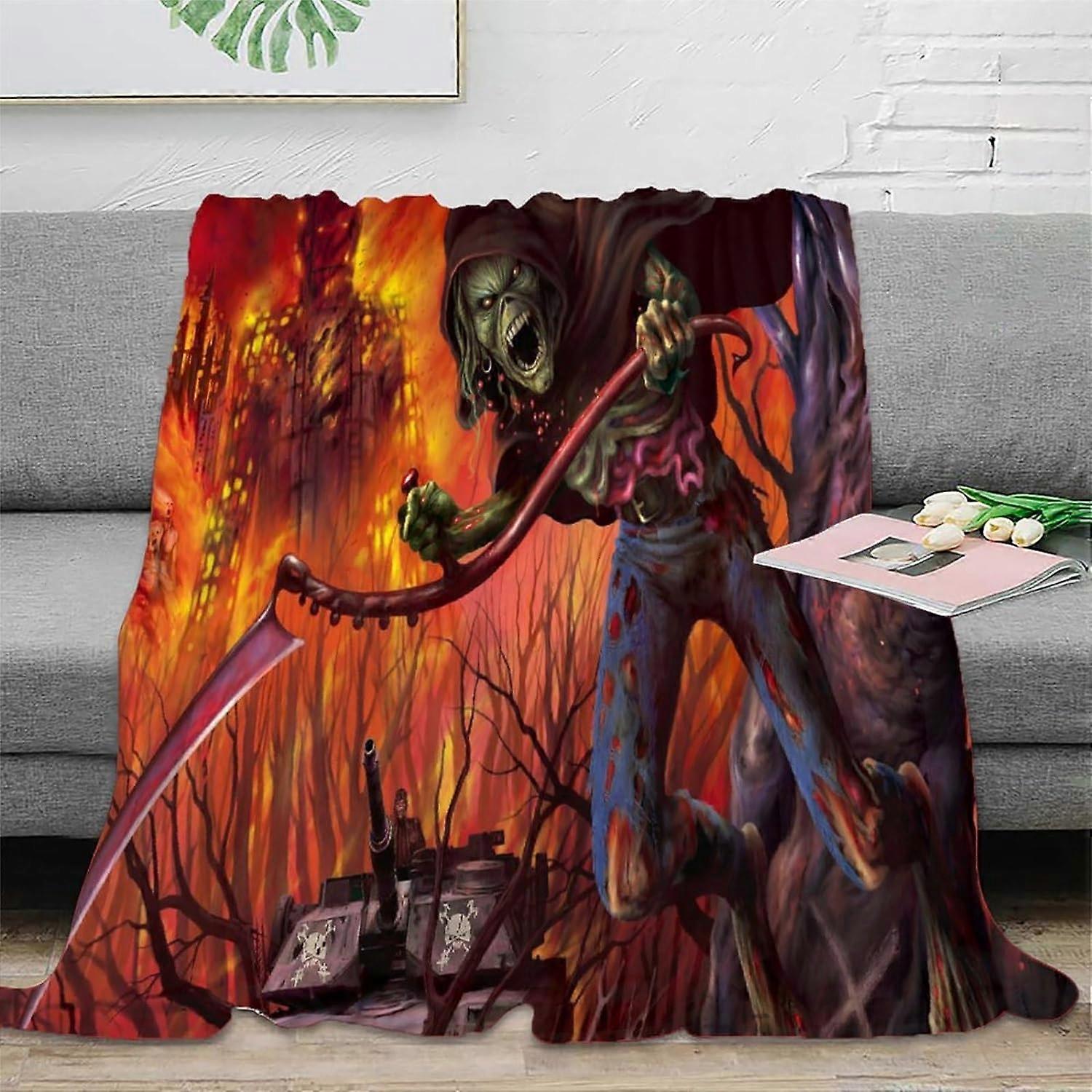 TV Sofa Flannel Blanket Throw,3D Iron Maiden Print Blanket Microfiber Soft Throw Blanket Lightweight Fluffy Warm Comfortable Plush Blanket 150x200cm