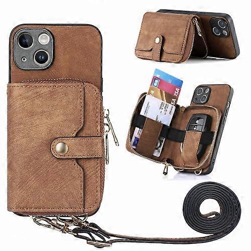 For iPhone 15 Crossbody Multi-function Zipper Wallet Mobile Phone Case