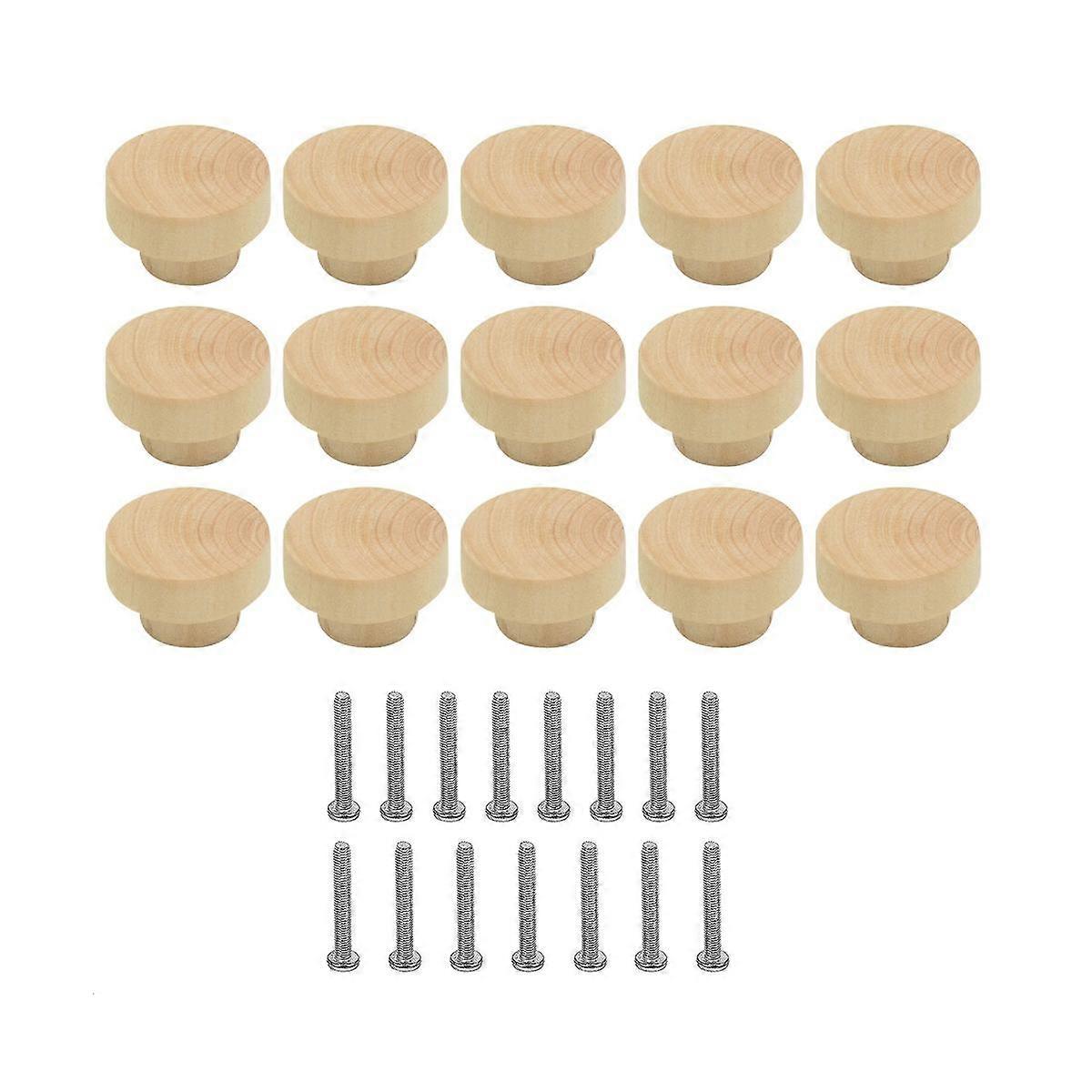 15Pcs Wooden Drawer Knobs, Furniture Knobs, Wooden Cupboard Knobs for Cabinets and Drawers, Round W