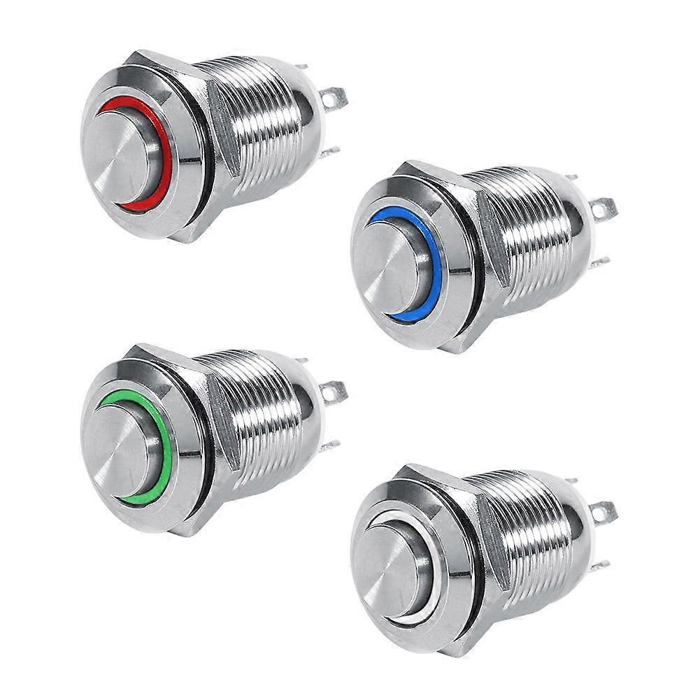 12mm Circle LED Waterproof Metal Momentary Push Button Switch High Flush 4 Pin 1NO