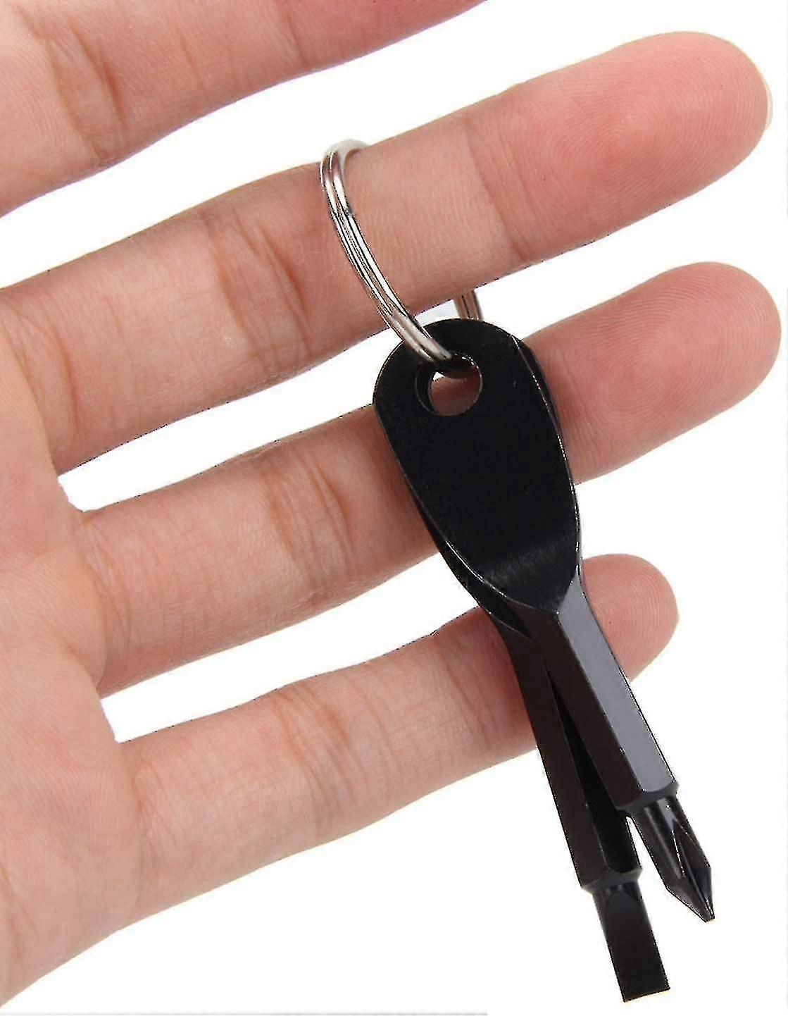 Mini Keychain Portable Keychain Screwdriver Tool, 2 Piece Set, Black