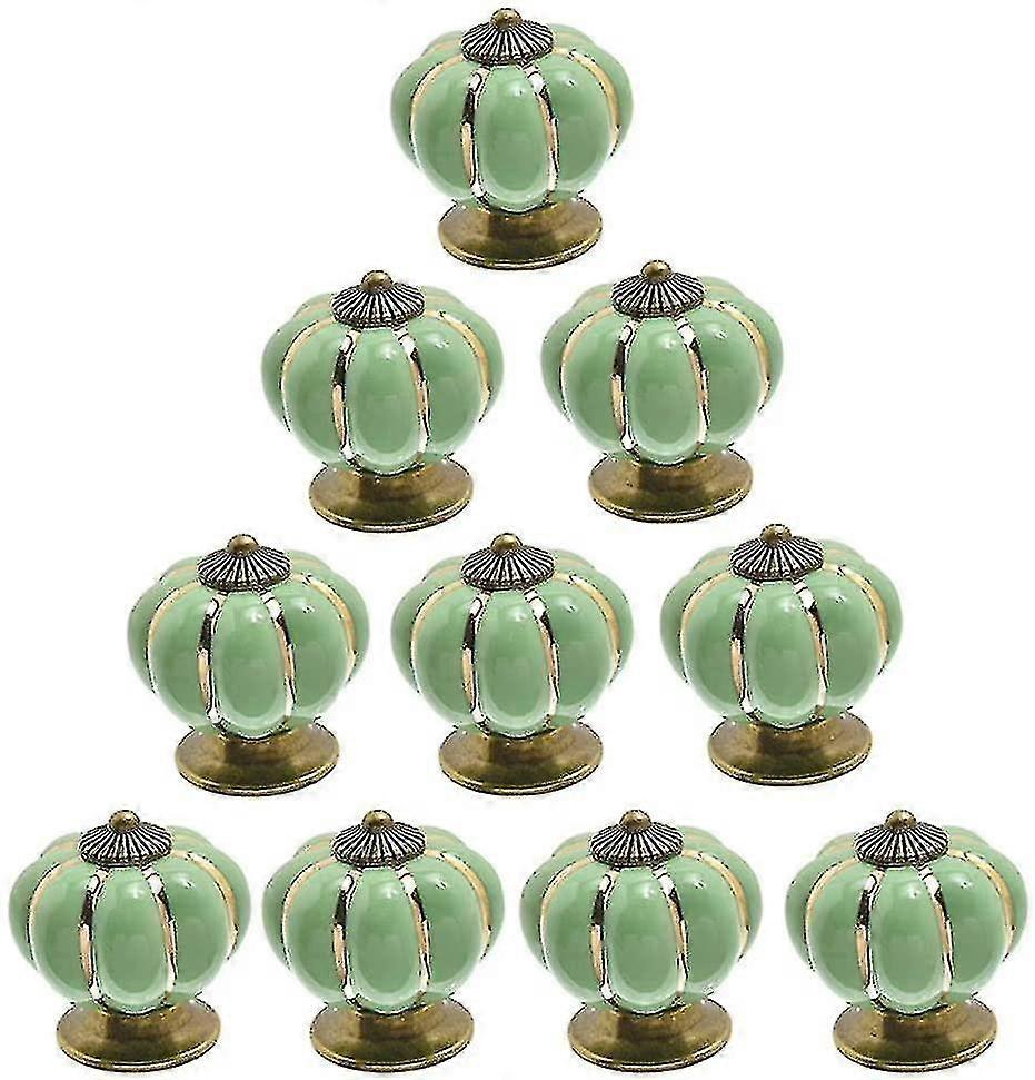 Set Of 10 Vintage Ceramic Pumpkin Door Knobs Light Green