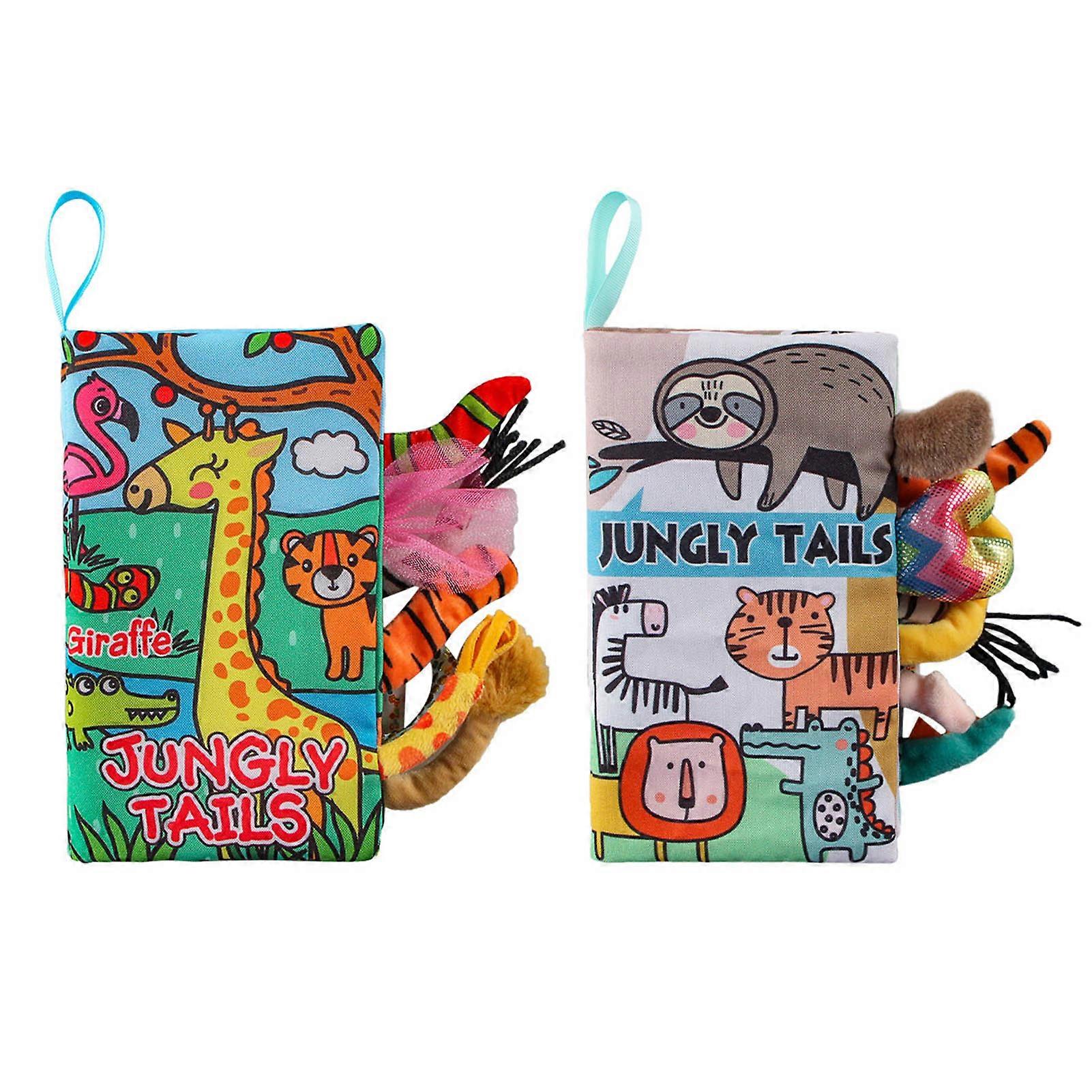 2pcs Animal Tail Books Soft Comfortable Polyester Fiber Educational 20x12x3cm Infant Cloth Reading Toy for Entertainment Giraffe and Raccoon