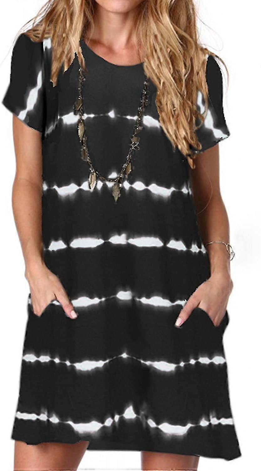Γυναικείο casual καλοκαίρι T shirt φόρεμα χαλαρό κοντό μανίκι χιτώνα φόρεμα με τσέπη για τις γυναίκες