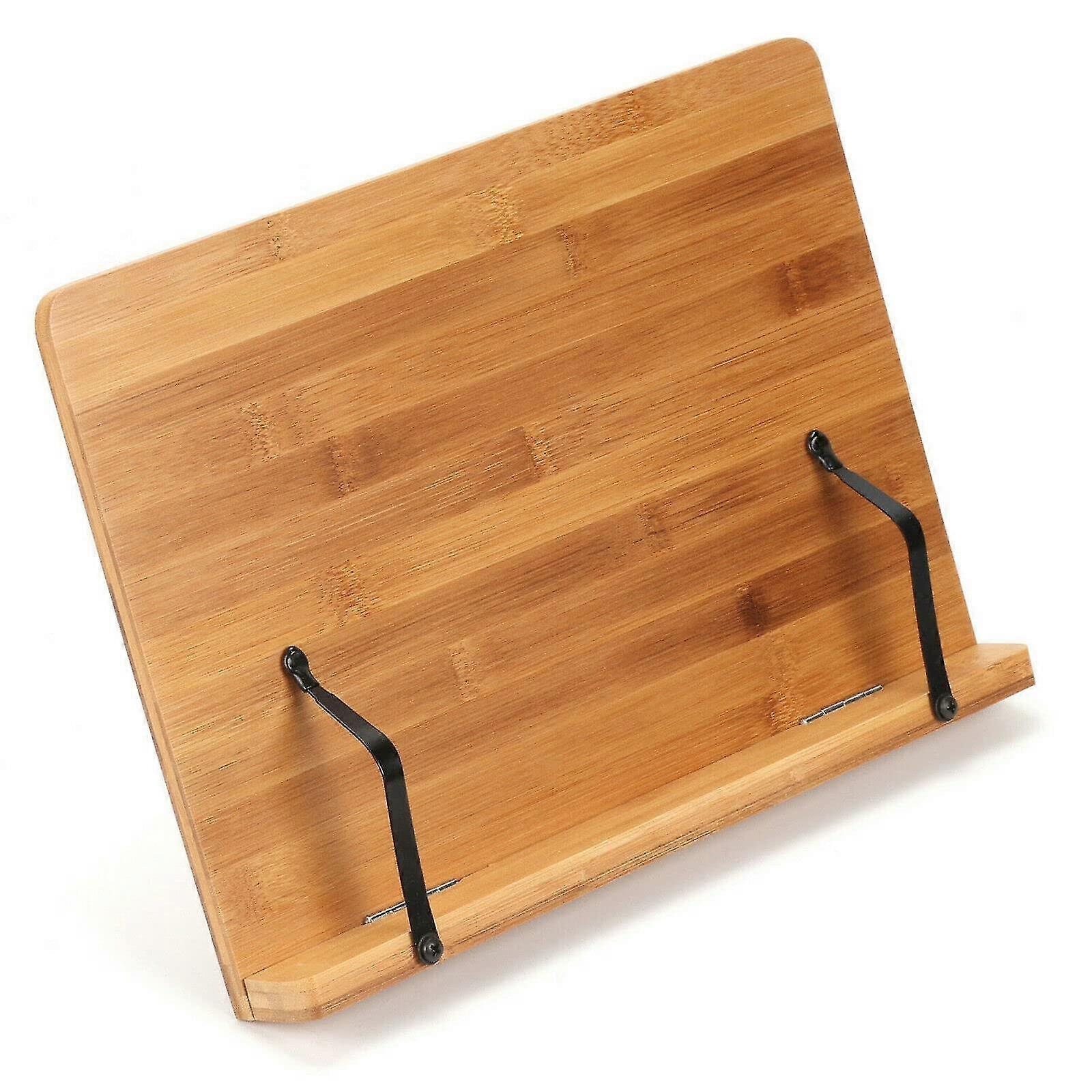 Bamboo Book Stand | Book & Tablet Rest | Cookbook Reading Holder With 2 Metal Page Holders | Foldable & Adjustable Stand | Recipe Book Holder(39x28cm)