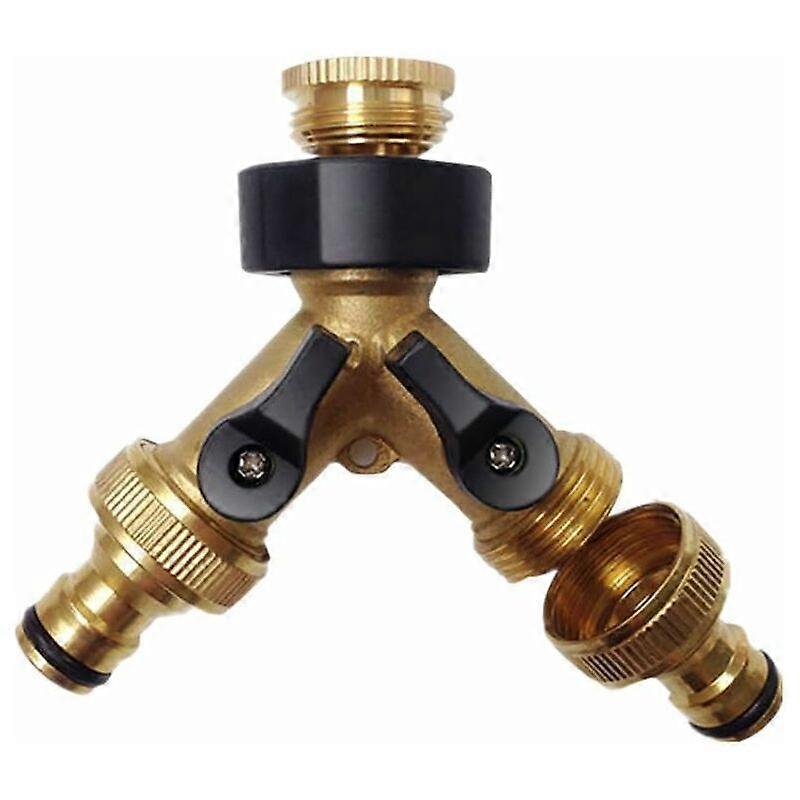Solid Brass 2-Way Hose Splitter 2-Way Hose Connector with On/Off Valves, Ta