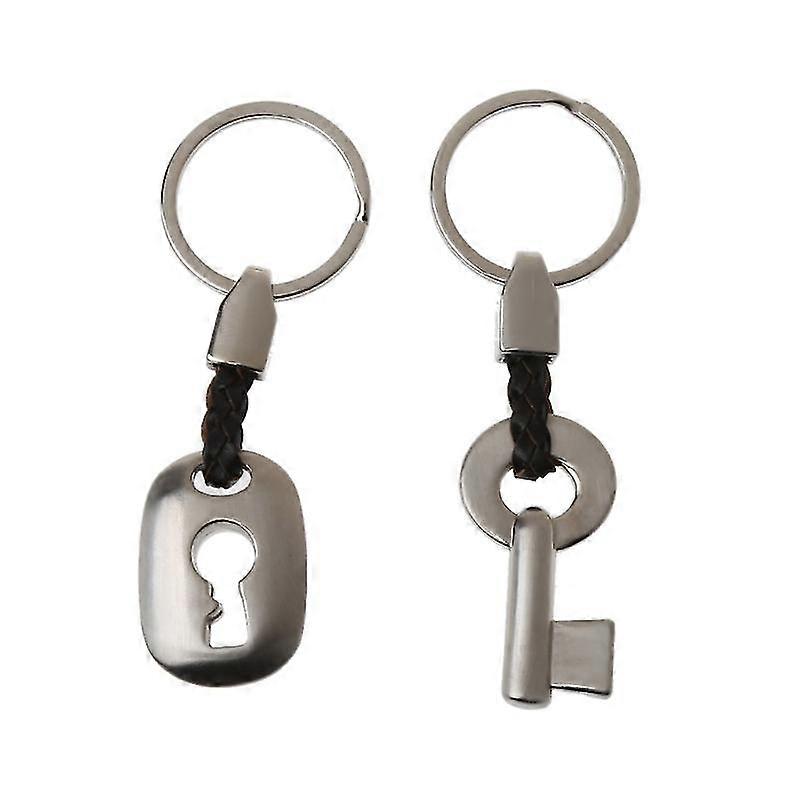 2 Pcs Lock And Key Matching Key Fob Leather Couple Keychain Kit Key & Lock Keyring Key Chains Lover Fashion Jewelry