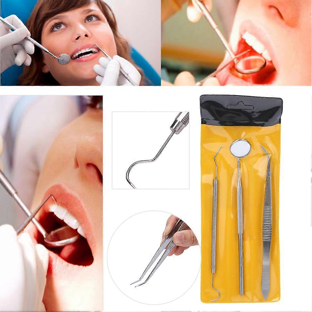 3pcs/set Stainless Steel Dental Tool Mouth Mirror Probe Plier Tweezer Teeth Clean Hygiene Kit