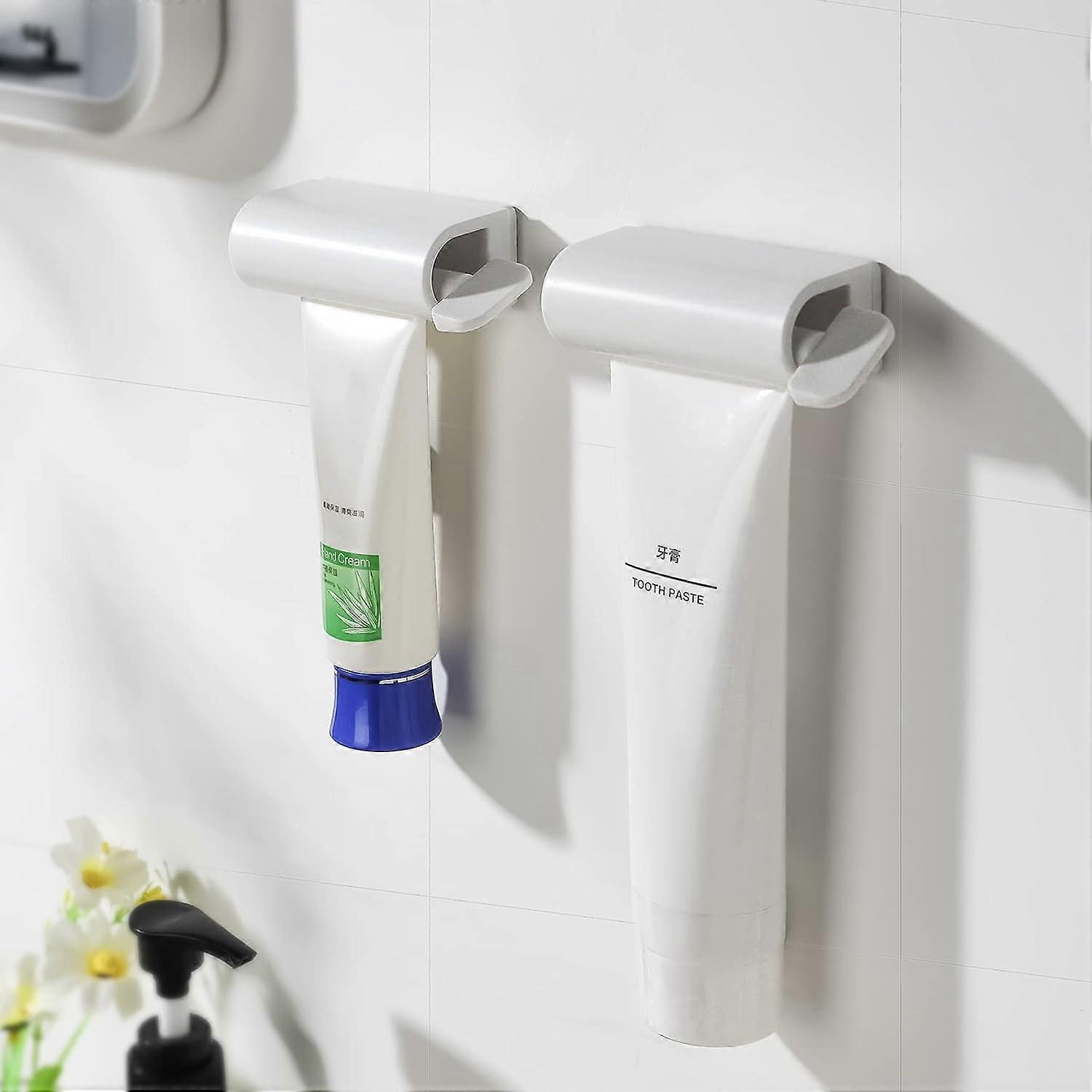 Magnetic Roller Toothpaste Tube, Large Self-Adhesive Toothpaste Squeezer - Two-Piece White Magnetic Toothpaste Dispenser