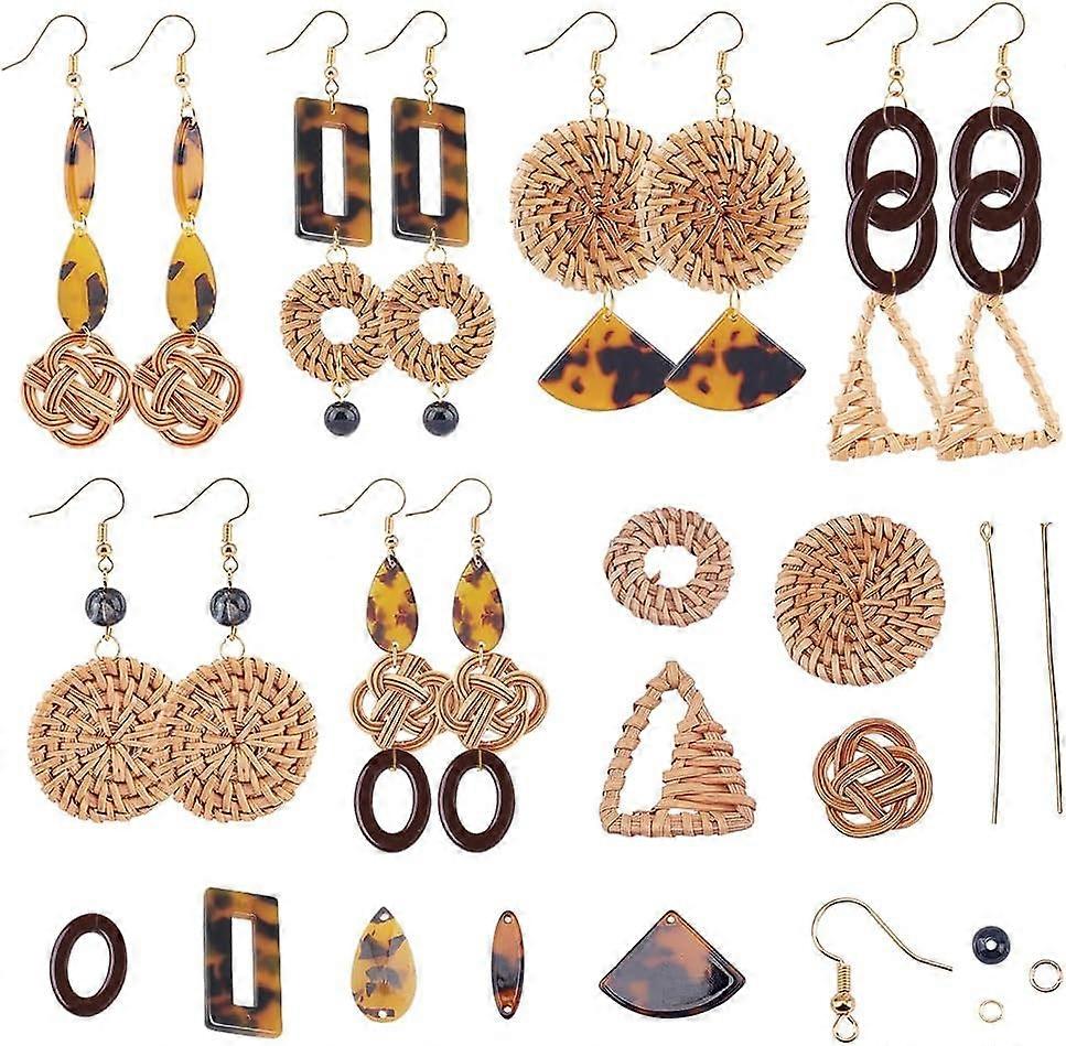 DIY Make 6 Pairs Wicker Rattan Earrings Making Kit Handmade Straw Hoops Woven Charms Bohemia Weave Raffia Braid Resin Drop Dangle for Earring Jewelry