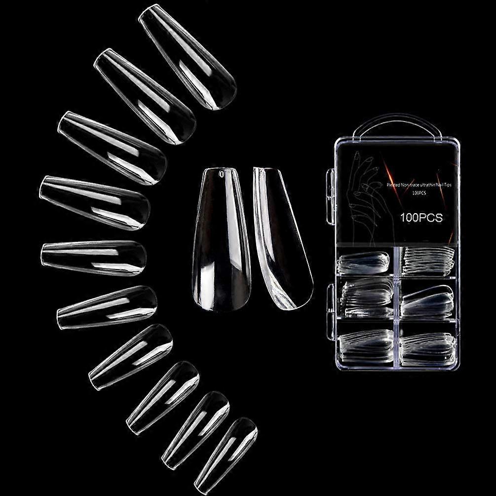 Klare lange Sargnägelspitzen - 100 Stück falsche Acryl-Nagelspitzen in 10 Größen
