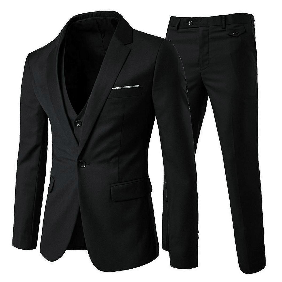 Men's 3-piece Business Solid Slim Fit Suit Jacket&pants&vest(M)