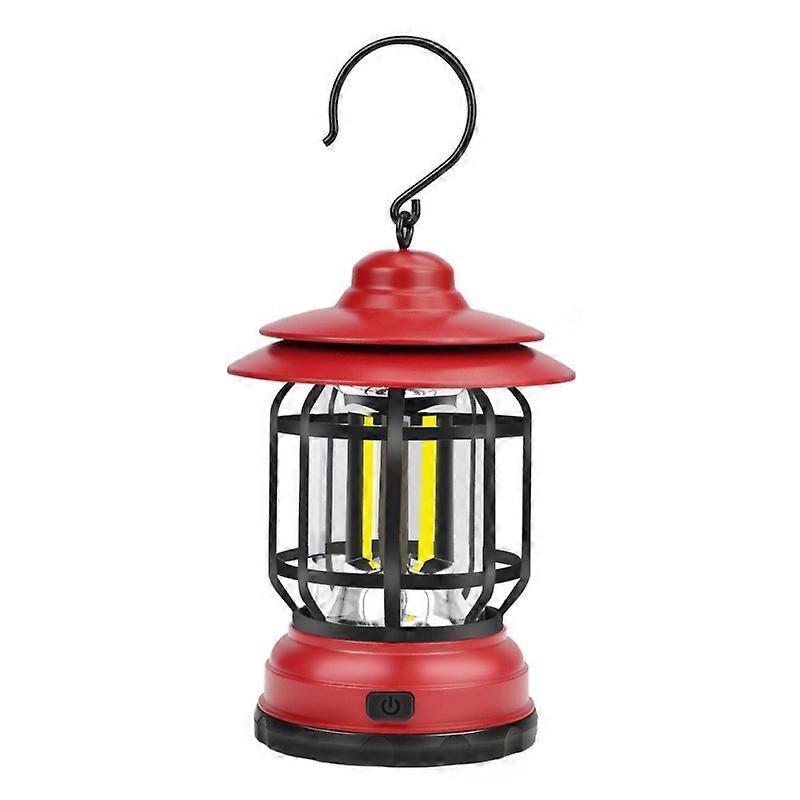 Portable Retro Camping Lamp Battery Campfire with Hook for Hiking, Fishing Red