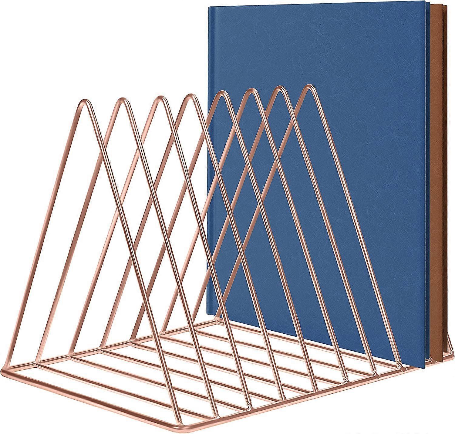 Rose Gold Metal Magazine Rack - Toilet, Home, Shelf, Bathroom and Office Magazine Rack in Triangle with 9 Slots - Newspaper, Book, Tablet and File Hol