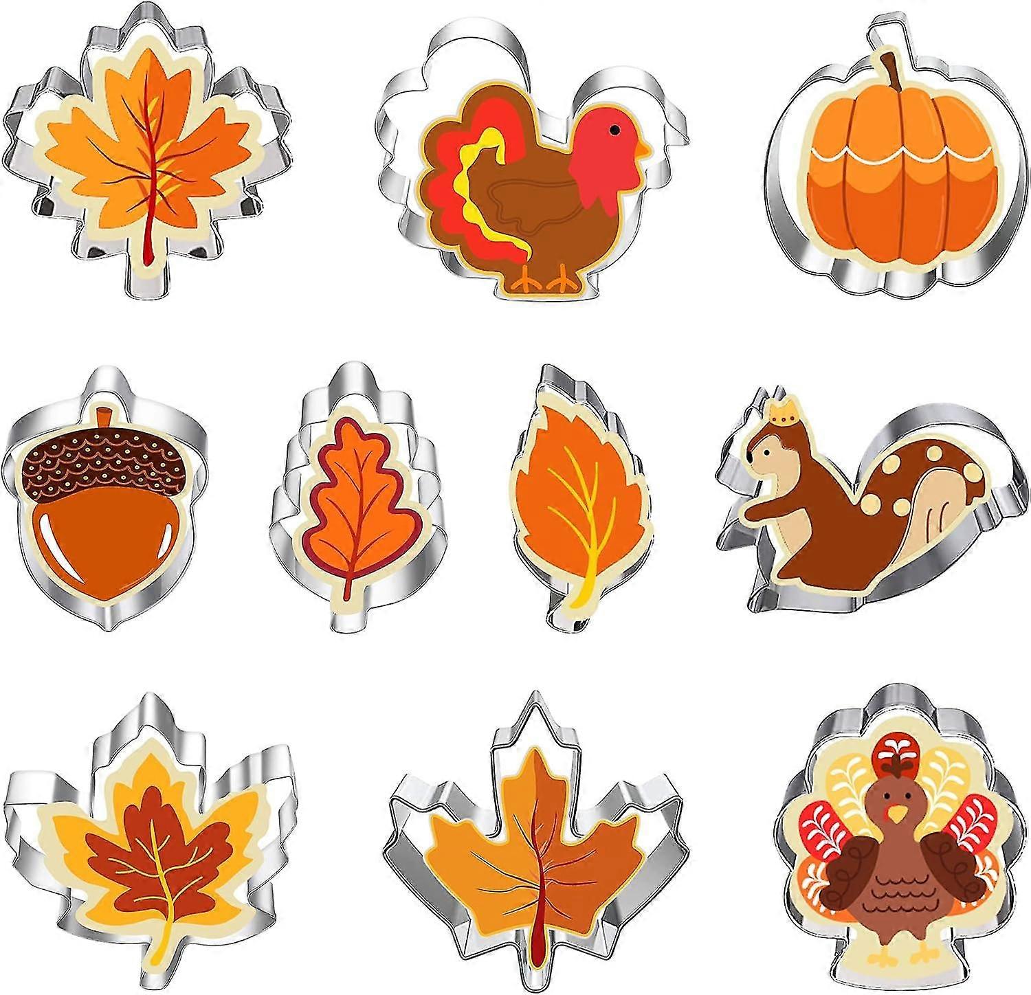 Set mit 10 Herbst-Ausstechformen: Eichhörnchen, Ahornblatt, Eichenblatt, Truthahn, Eichel, Kürbis