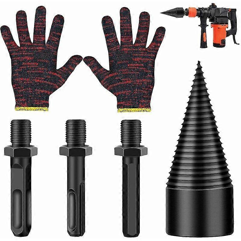 Log Splitter, 42mm Firewood Splitter Drill Bit Log Splitter Heavy Duty High Speed Steel Drill Bit Drill Bit with 3 Handles and Gloves
