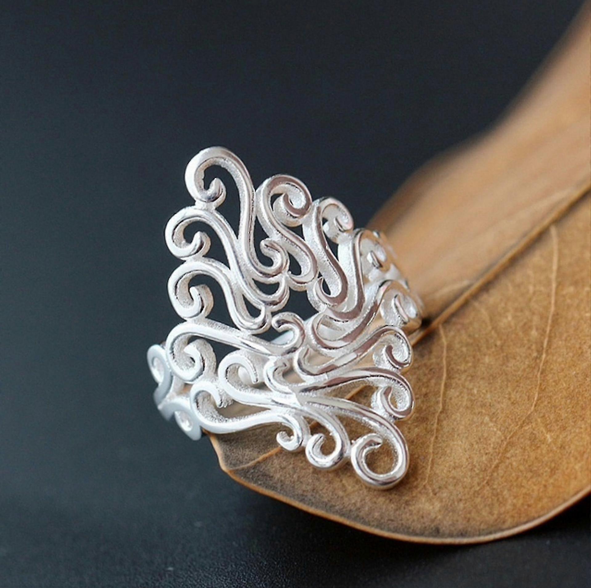Simple Silver Openwork Pattern Ring - Ladies Fashion Silver Cutout Pattern Ring