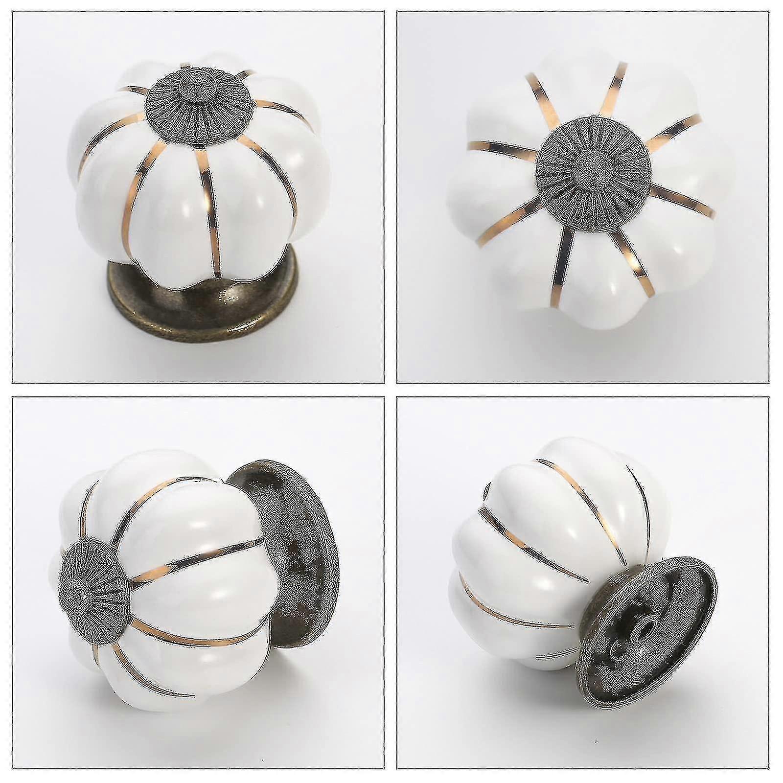 4pcs Ceramic Knobs Vintage Knob Drawer Pumpkin Shaped Pull Handle Furniture Door