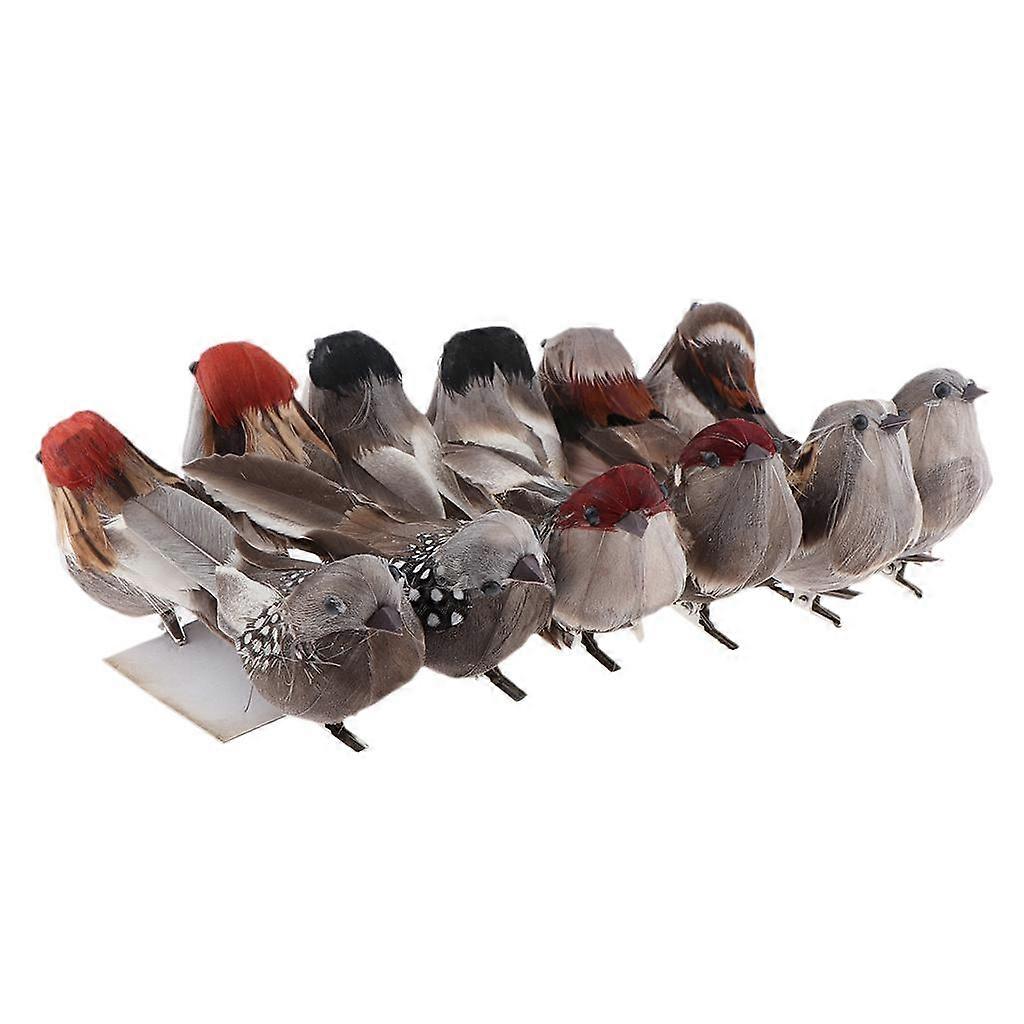 12Pcs Artificial Bird Feathered Realistic Sparrow