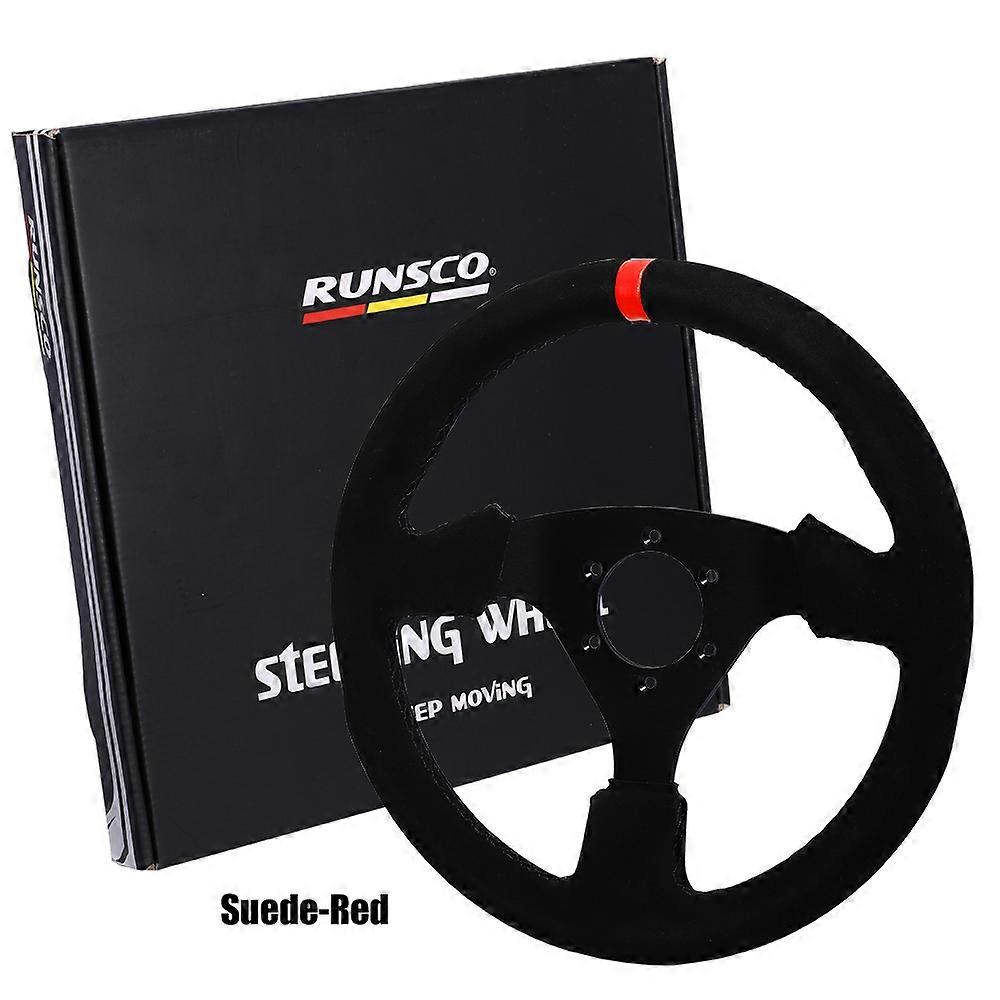 Simoni Racing Universal LEATHER Steering WHEEL Flat Bottom 330mm Black Red
