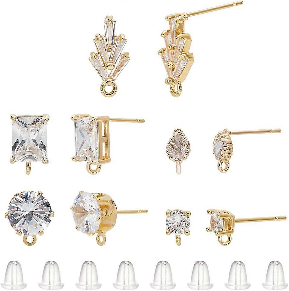 Brass Cubic Zirconia Stud Earrings Teardrop Earings with Loop for Jewelry Making 18K Gold Plated Stud Earrings with Loop Mixed Shapes for Women