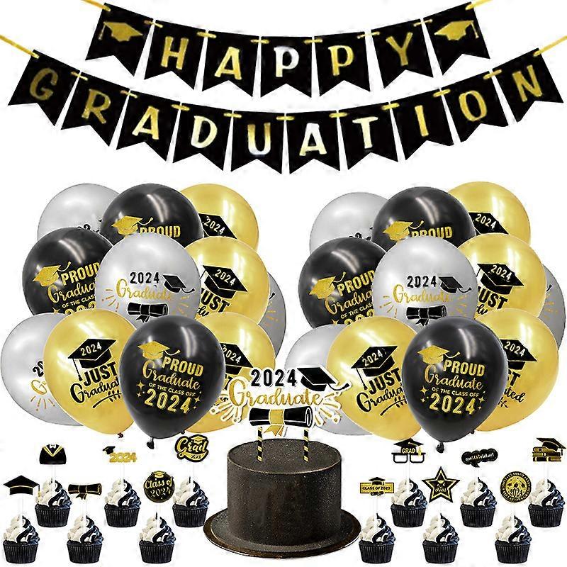 Graduation Decorations, Black and Gold Congrats Grad Banner Graduation Party Balloons Kit for Graduation Party Decoration Supplies