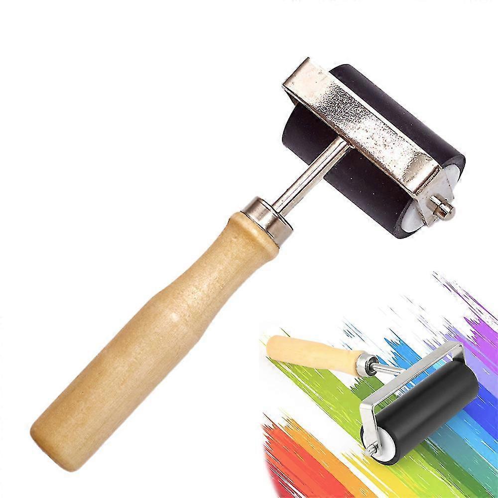 Versatile Rubber Roller - Hard Rubber Brayer Roller Print Brush With Wooden Handle - Perfect For Printmaking And Construction