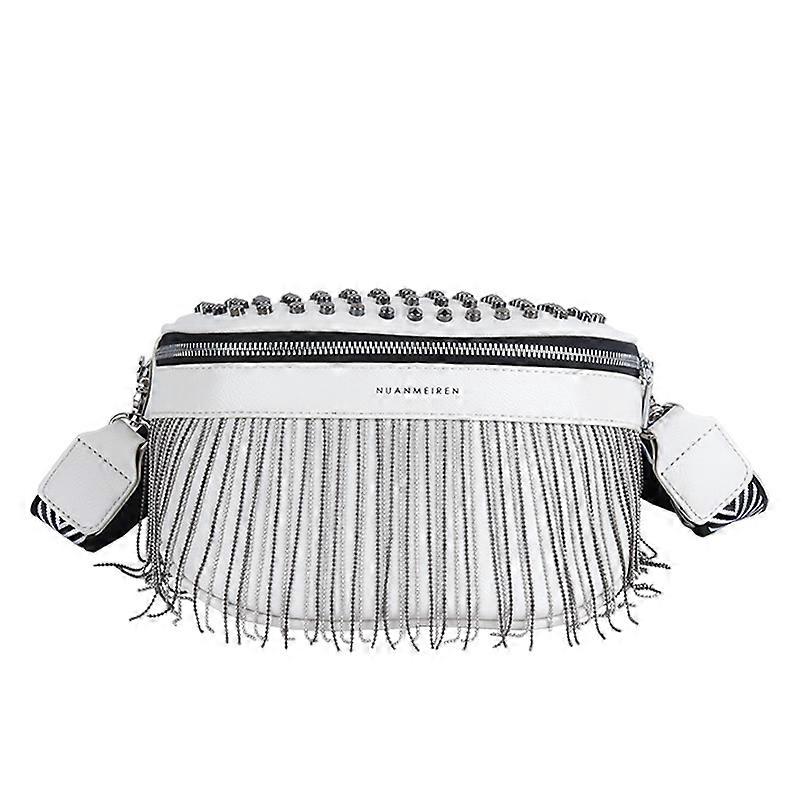 Rivet Diagonal Chest Bag Wide Shoulder One Shoulder Women's Bag White