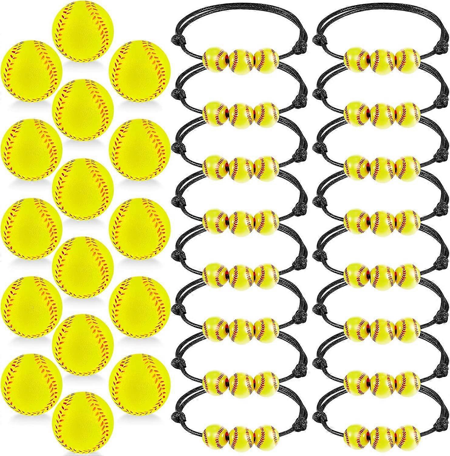 36pcs Softball Party Favors Set Include 16pcs Softball Charm Bracelets And 16pcs Mini Softball Foam Stress