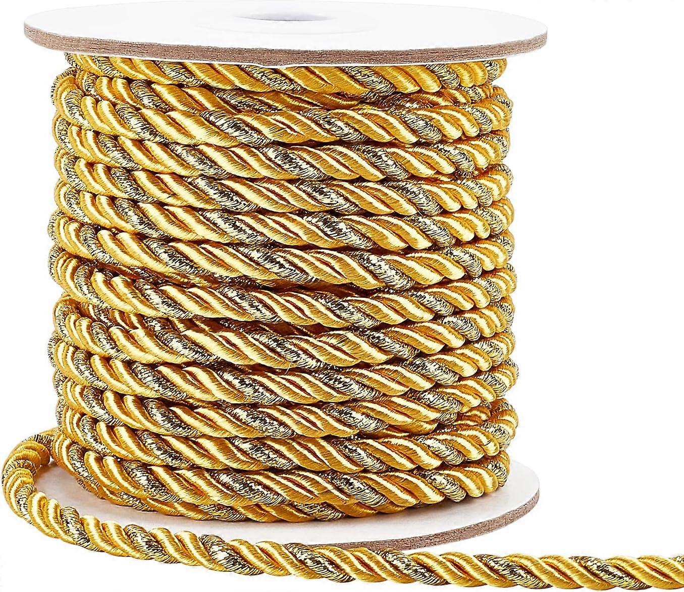 5mm Gold Cord Rope 15 Yards Metallic Twine Cord 3-Ply Polyester Shiny Cord Thread Decorative Rope for Home Dcor Upholstery Curtain Tieback Graduation