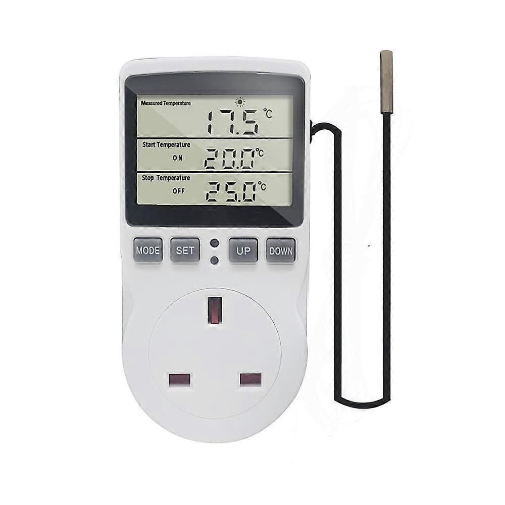 Digital Thermostat Plug Socket Temperature Controller 220V with Sensor Probe, Thermostatic Plug Heating Cooling for Greenhouse Freezer Refrigerator Fe