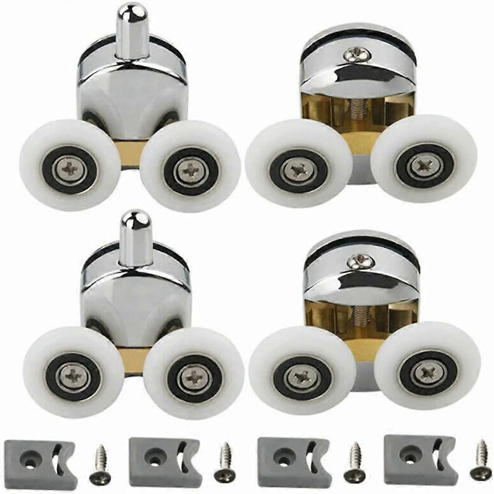Set of 4 Double Rollers,2 Wheels 23mm Diameter,for Sliding Shower Door