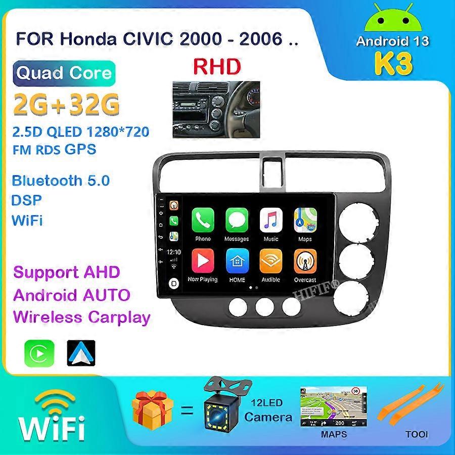 For Honda CIVIC 2000 - 2006 Car Radio Multimedia Video Player Navigation GPS Stereo Auto Android BT No 2 DIN 2din